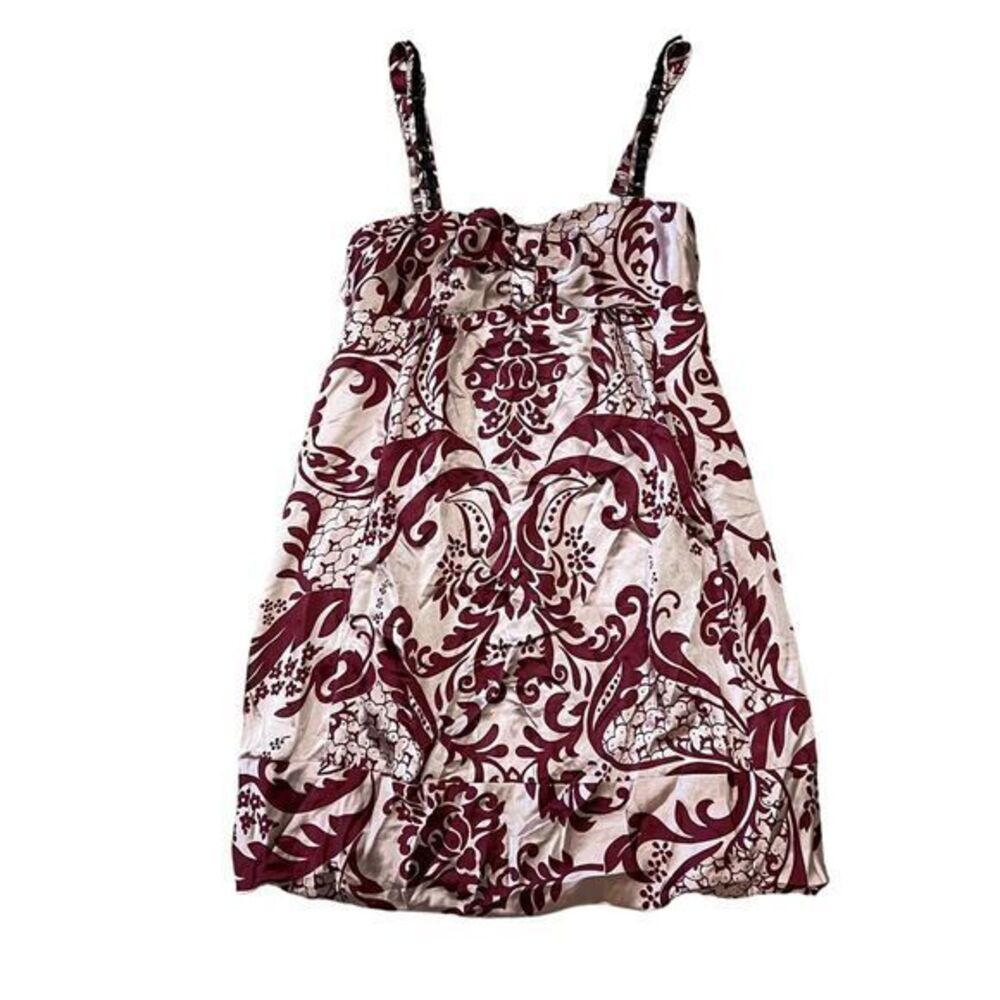 NWT BCBGMaxazria Satin Sleeveless Floral Mini Dress Size‎ Medium Primrose/Merlot